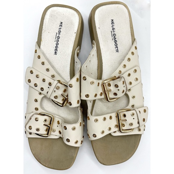 Kelsi Dagger Brooklyn Jolt Studded Heeled Sandals Creme Anthropology Size 8.5 - Picture 3 of 8